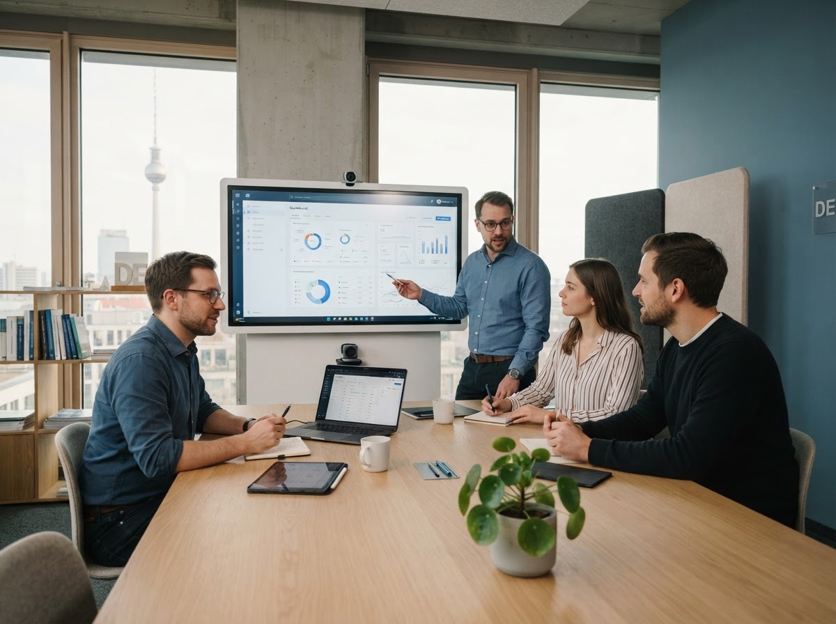 PostFinexus team reviewing data analysis workflow